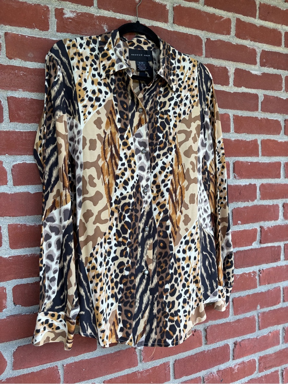 100% Silk Animal Print Button Down